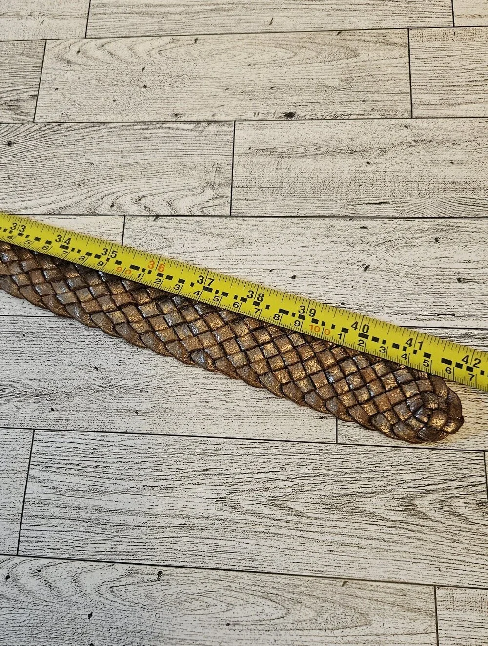 Vintage Gold Metallic Braided Leather Belt Boho 42